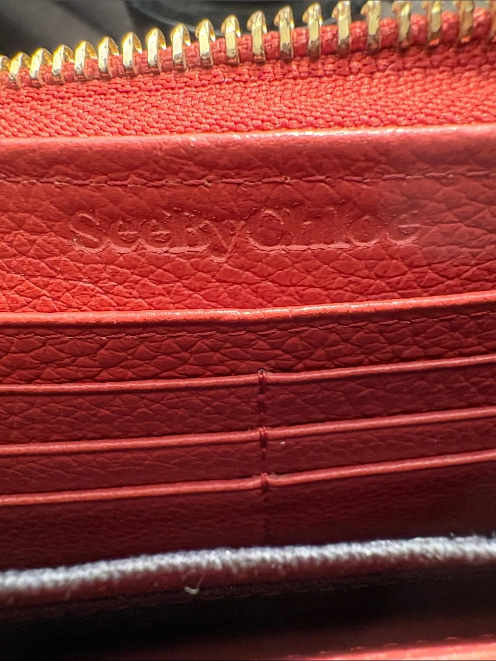 See By Chloe Coral and Pale Pink Zip-Around Leather Wallet
